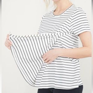 Hatch White and Black Striped Short Sleeve Nursing Tee